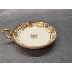 Antique Nippon Hand Painted Porcelain Nappy Dish Gold Moriage‎ Floral Rose Bowl